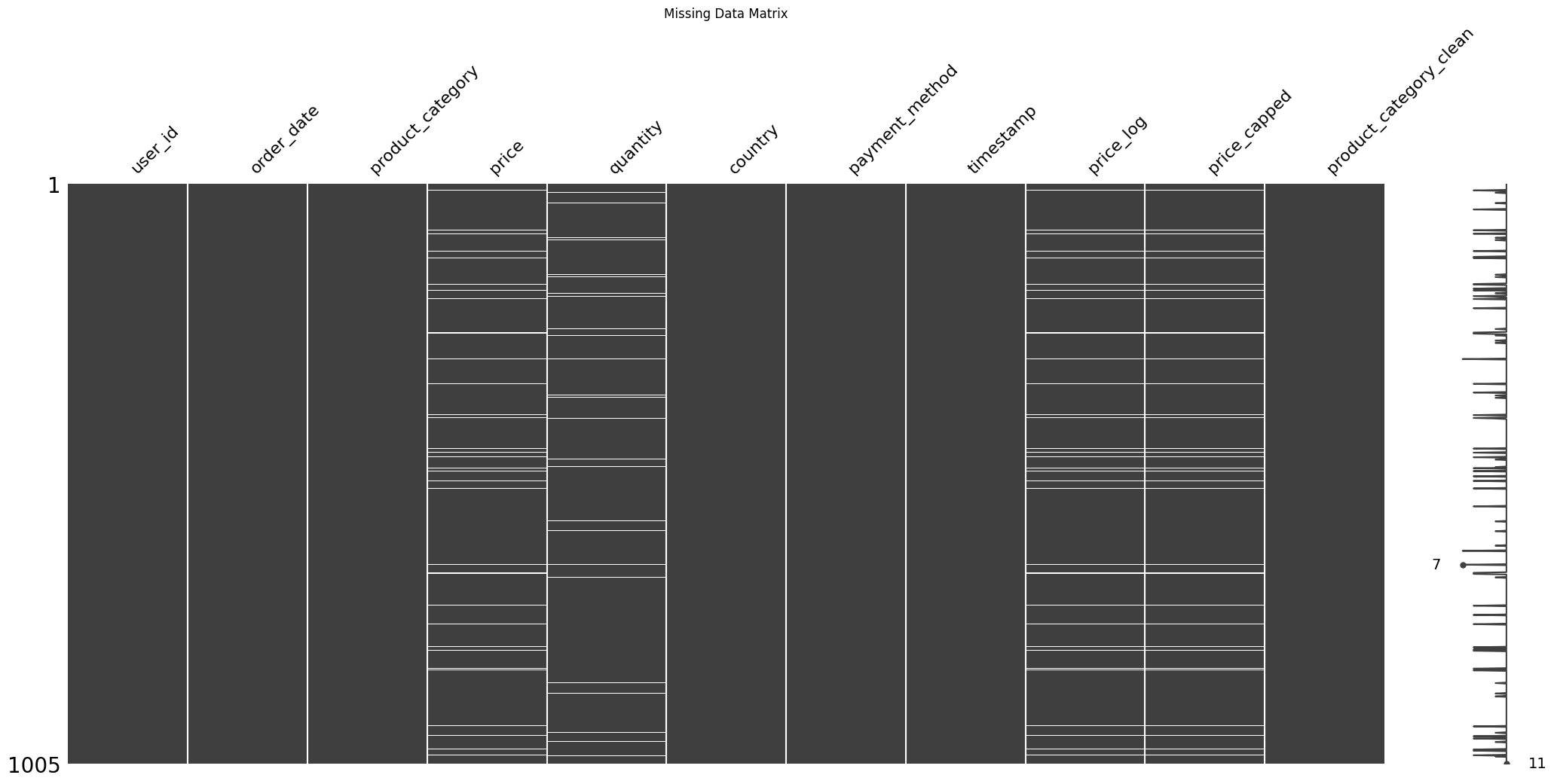 Missing Data Matrix Example